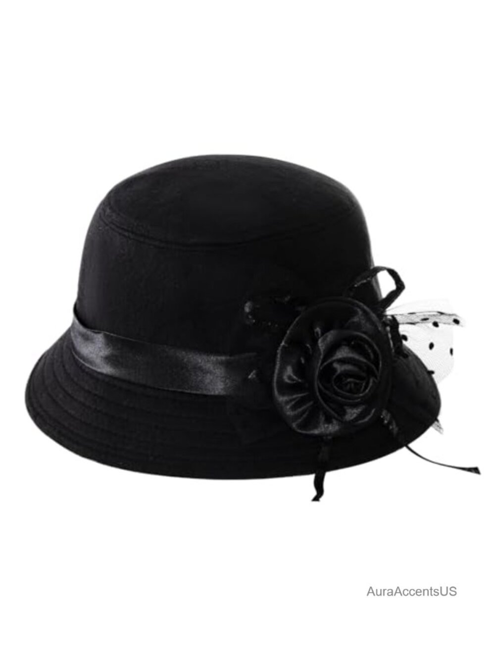 Vintage Felt Cloche Hat Bucket Bowler Floral Flat Brim